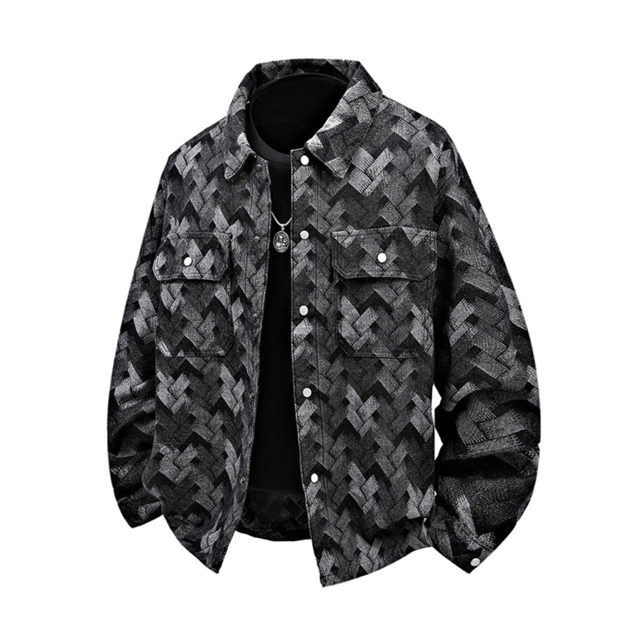 Men’s Geometric Patterned Denim Jacket Black / S Apparel and Accessories