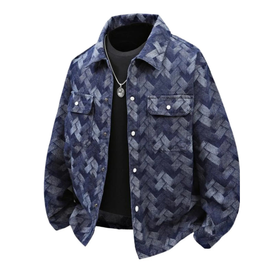 Men’s Geometric Patterned Denim Jacket Blue / S Apparel and Accessories