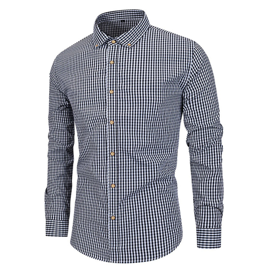 Men’s Gingham Button-Down Long Sleeve Shirt Black / S Apparel and Accessories