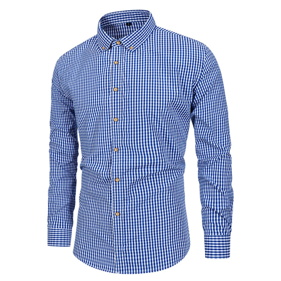 Men’s Gingham Button-Down Long Sleeve Shirt Royal Blue / S Apparel and Accessories