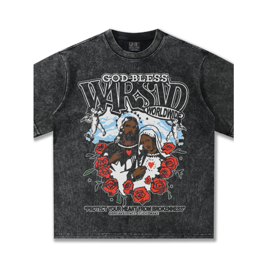 Men’s God-Bless Graphic Print Vintage Wash T-Shirt Apparel and Accessories