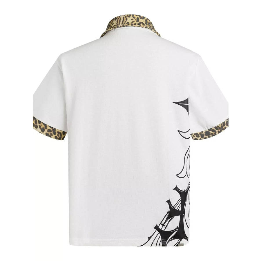 Men’s Gothic Cross Print Polo with Leopard Collar Apparel and Accessories