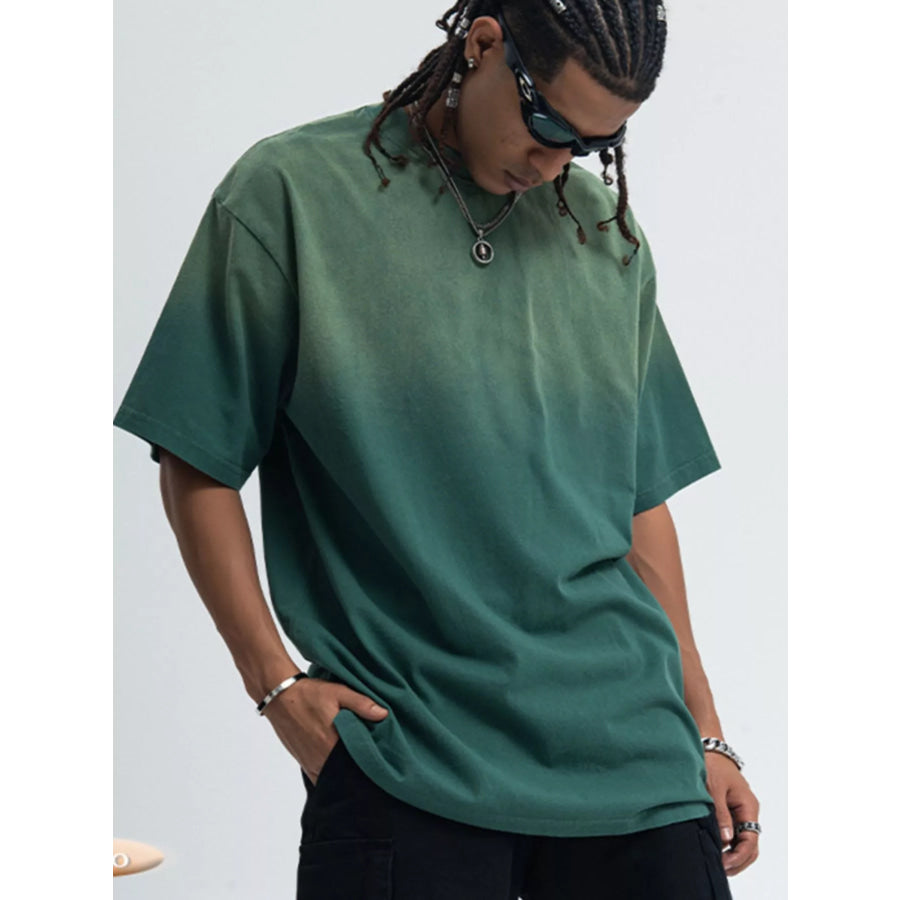 Men’s Gradient Round Neck Oversized T-Shirt Green / S Apparel and Accessories