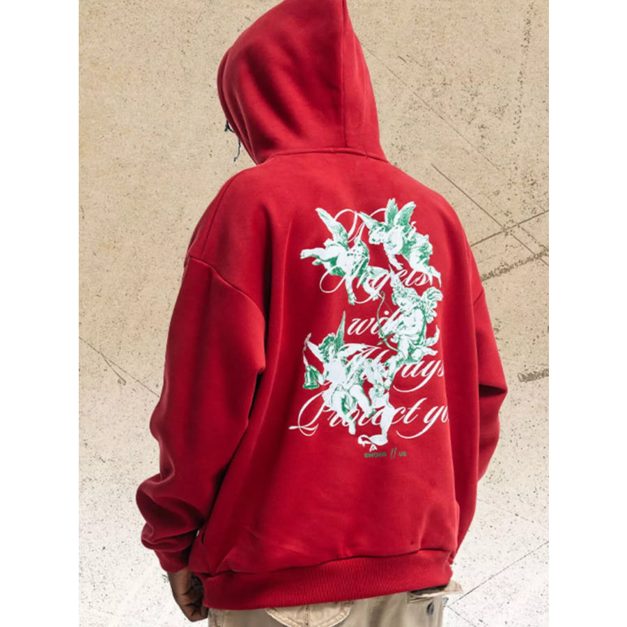 Men’s Graphic Back Long Sleeve Hoodie Red / S Apparel and Accessories