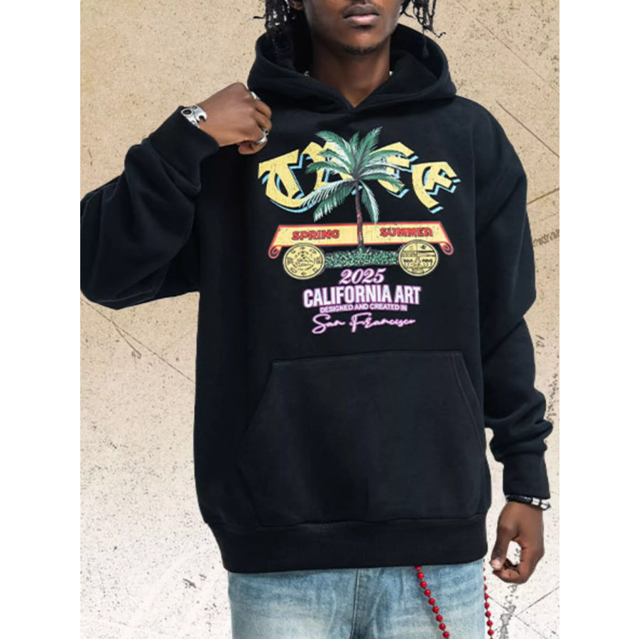 Men’s Graphic Kangaroo Pocket Hoodie Black / S Apparel and Accessories