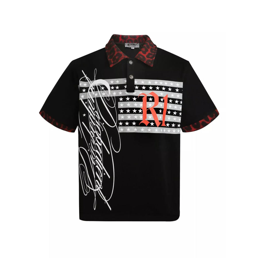 Men’s Graphic Leopard Collar Short Sleeve Polo Black / M Apparel and Accessories