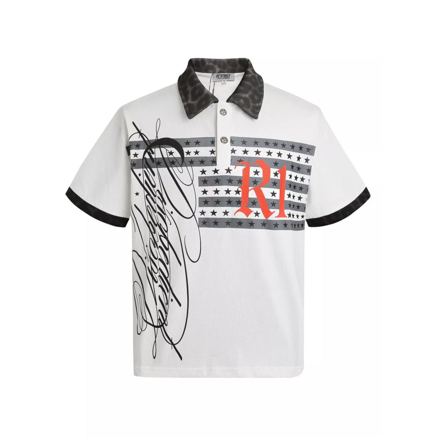 Men’s Graphic Leopard Collar Short Sleeve Polo White / M Apparel and Accessories