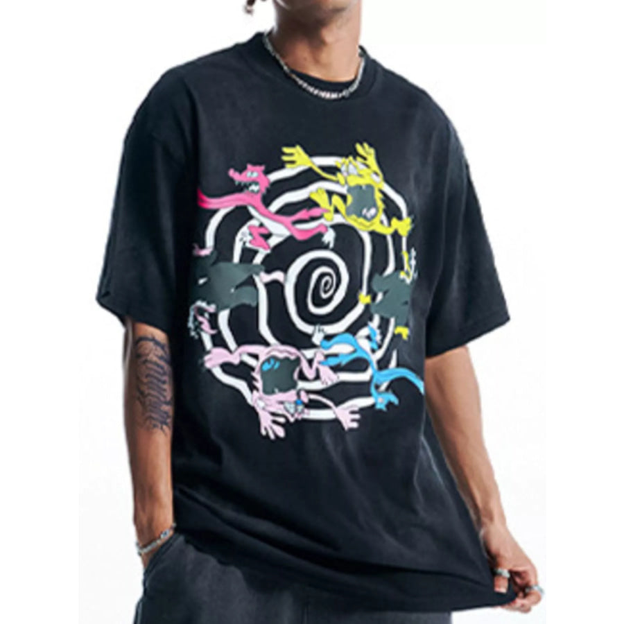 Men’s Graphic Round Neck Half Sleeve T-Shirt Black / S Apparel and Accessories
