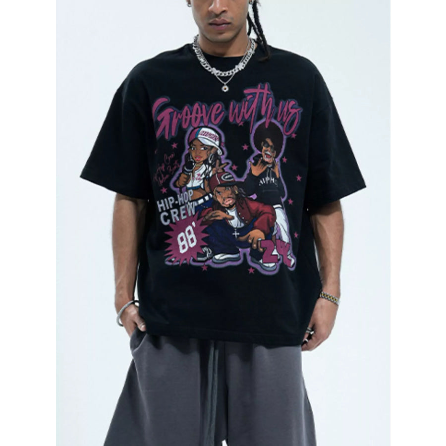 Men’s Graphic Round Neck Half Sleeve T-Shirt Black / S Apparel and Accessories