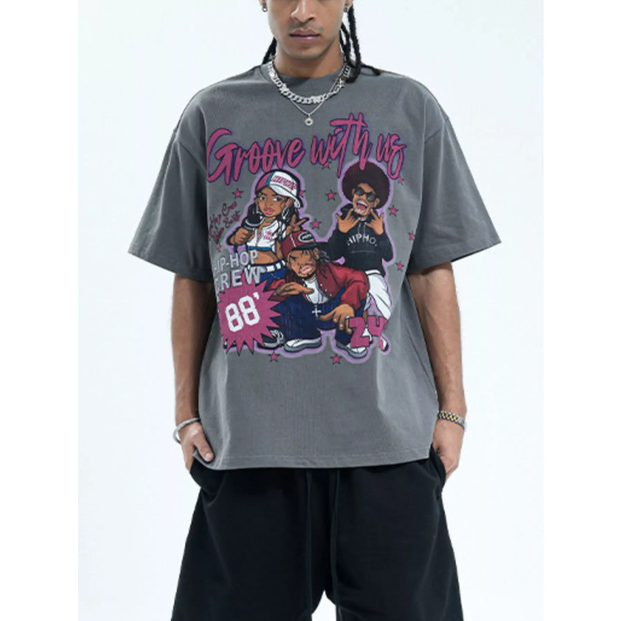 Men’s Graphic Round Neck Half Sleeve T-Shirt Grey / S Apparel and Accessories