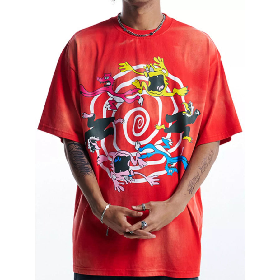 Men’s Graphic Round Neck Half Sleeve T-Shirt Red / S Apparel and Accessories