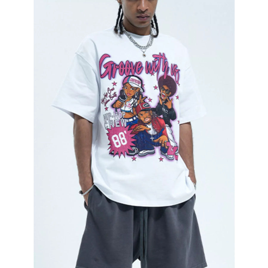 Men’s Graphic Round Neck Half Sleeve T-Shirt White / S Apparel and Accessories