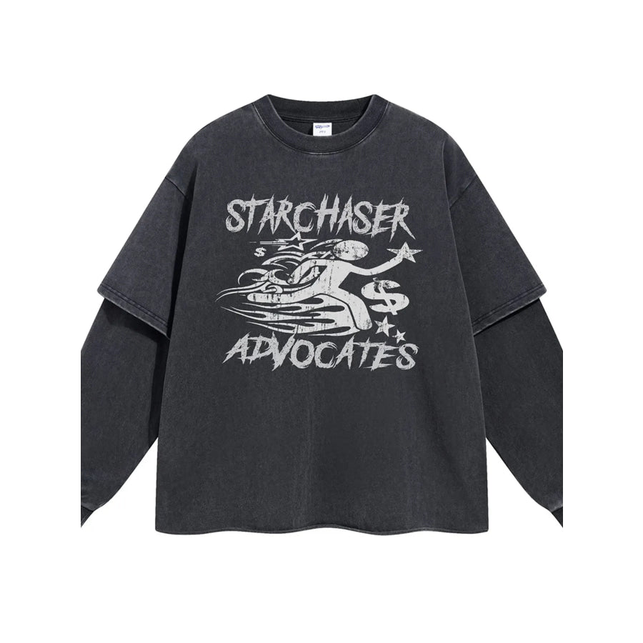 Men’s Graphic Round Neck Long Sleeve T-Shirt Black / L Apparel and Accessories