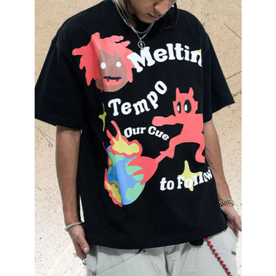 Men’s Graphic Round Neck Oversized T-Shirt Black / S Apparel and Accessories