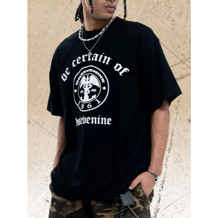 Men’s Graphic Round Neck Oversized T-Shirt Black / S Apparel and Accessories