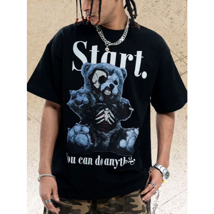 Men’s Graphic Round Neck Oversized T-Shirt Black / S Apparel and Accessories
