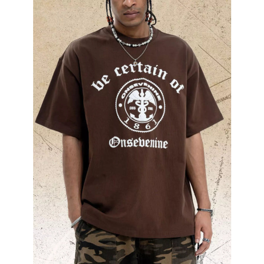 Men’s Graphic Round Neck Oversized T-Shirt Brown / S Apparel and Accessories