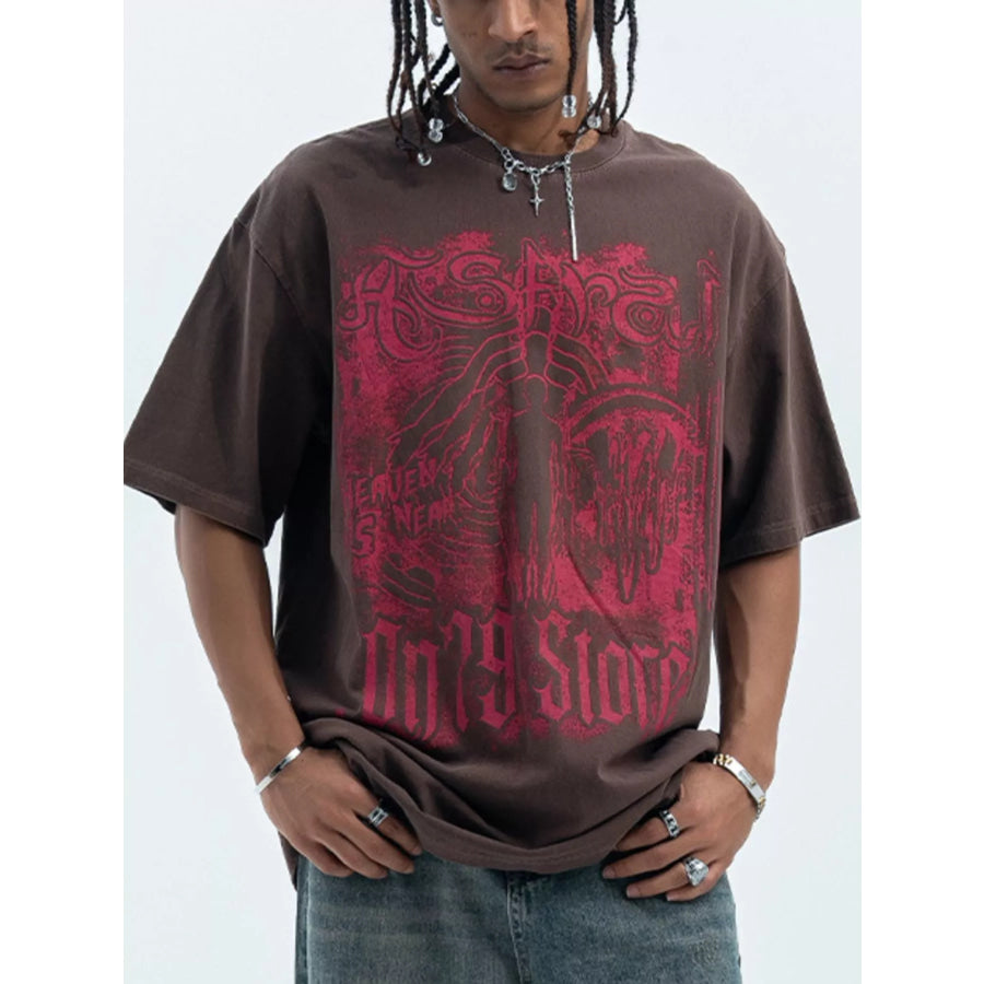 Men’s Graphic Round Neck Oversized T-Shirt Chocolate / S Apparel and Accessories
