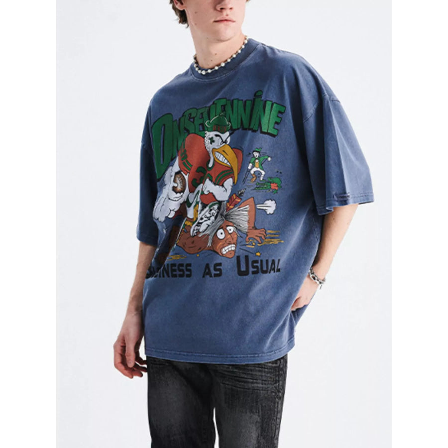 Men’s Graphic Round Neck Oversized T-Shirt Gray / M Apparel and Accessories
