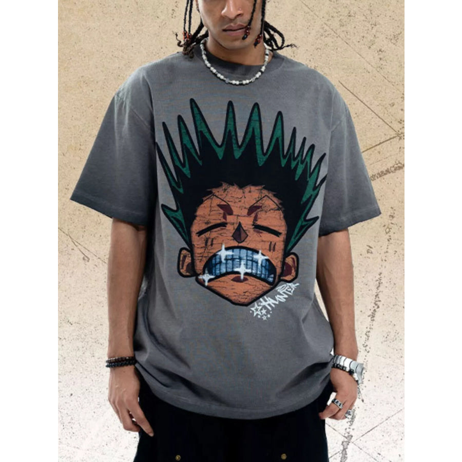 Men’s Graphic Round Neck Oversized T-Shirt Grey / S Apparel and Accessories