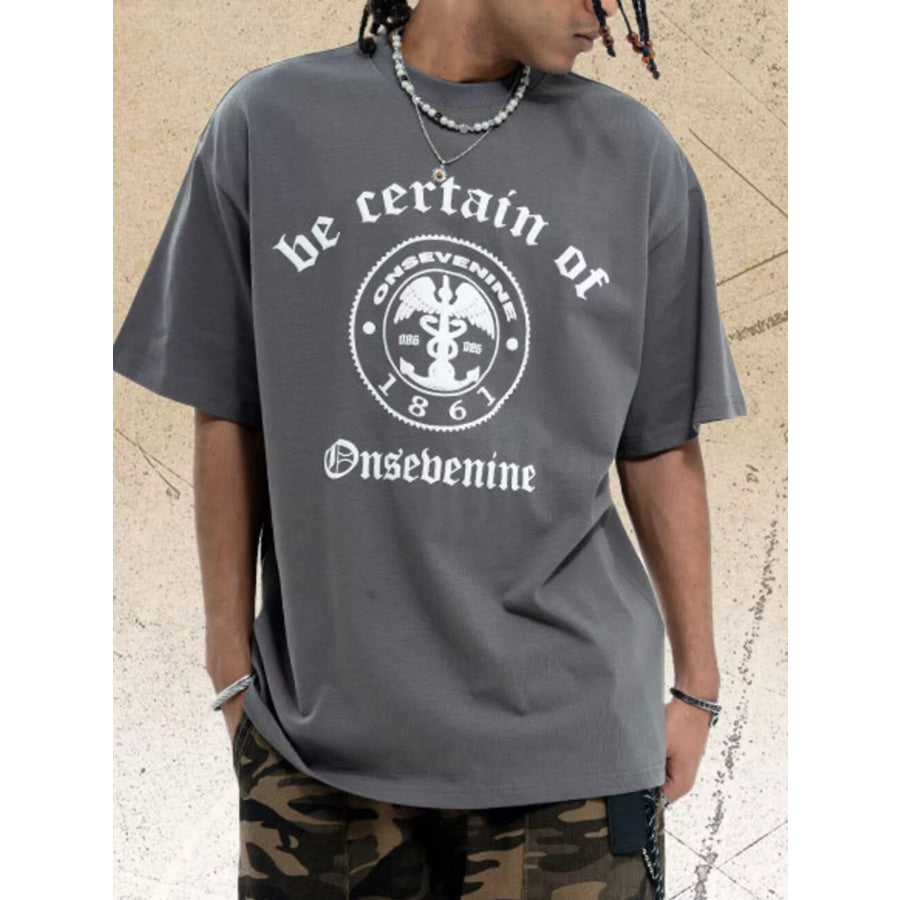 Men’s Graphic Round Neck Oversized T-Shirt Grey / S Apparel and Accessories