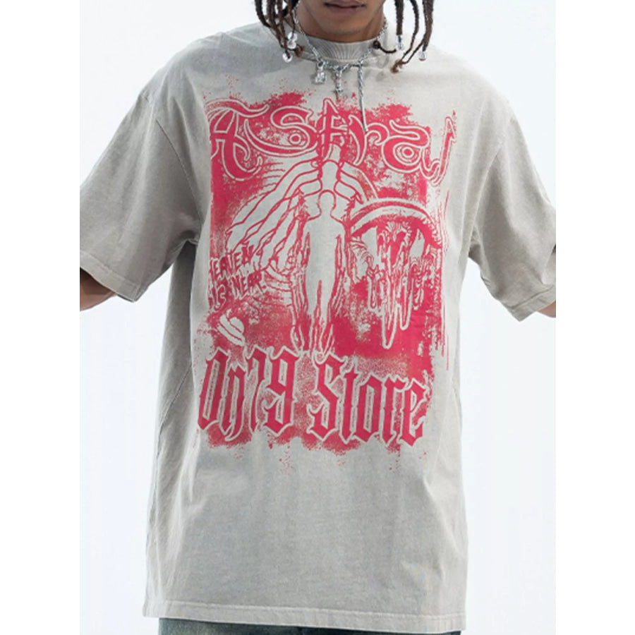 Men’s Graphic Round Neck Oversized T-Shirt Light Gray / S Apparel and Accessories