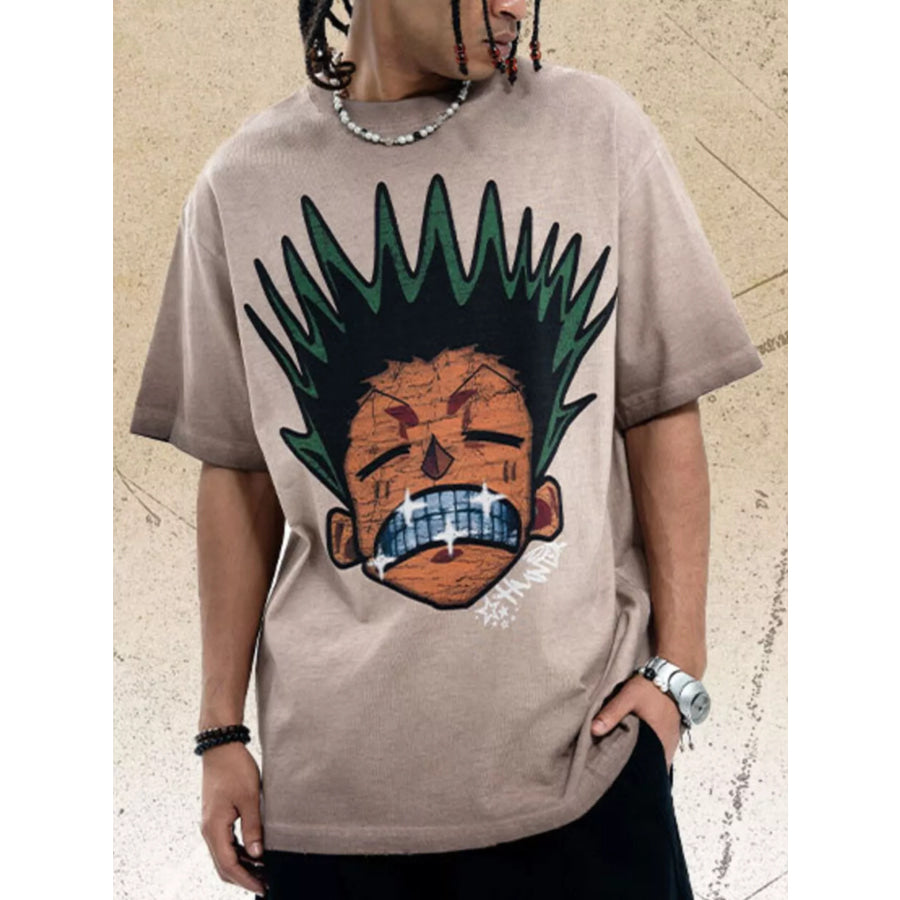 Men’s Graphic Round Neck Oversized T-Shirt Mocha / S Apparel and Accessories