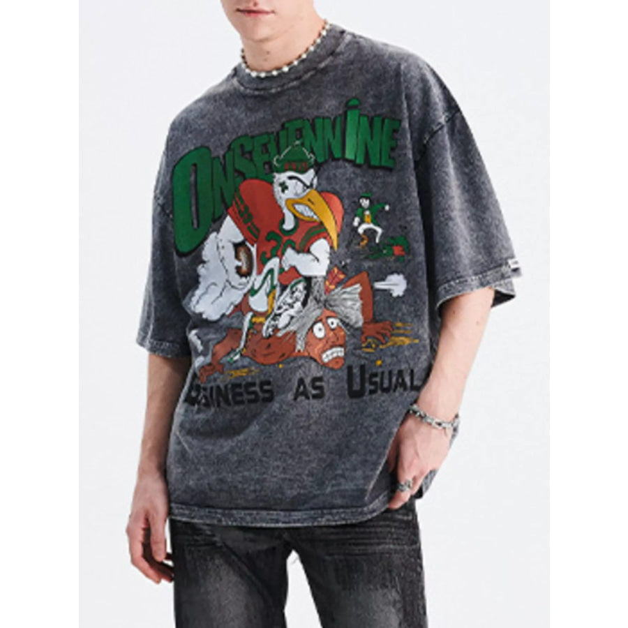 Men’s Graphic Round Neck Oversized T-Shirt Sapphire Blue / M Apparel and Accessories