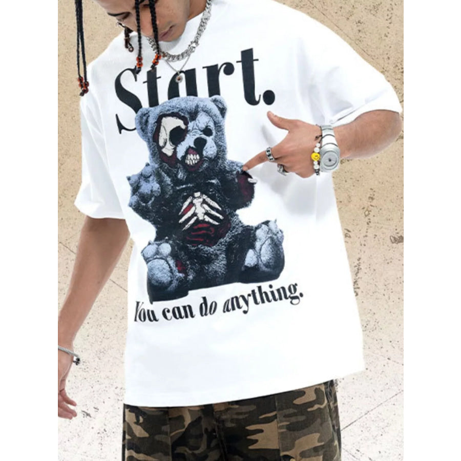 Men’s Graphic Round Neck Oversized T-Shirt White / S Apparel and Accessories