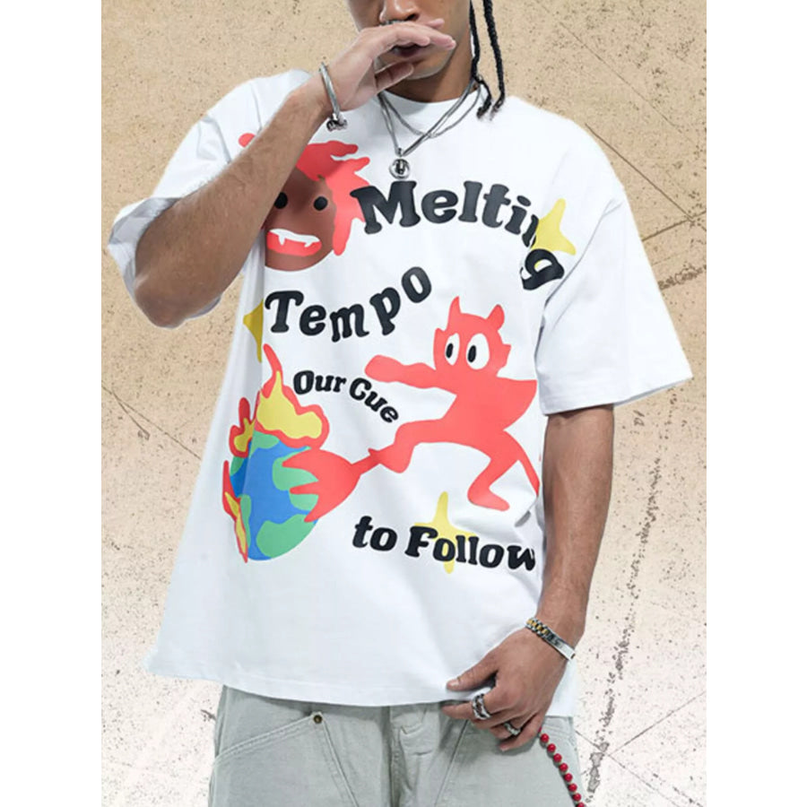 Men’s Graphic Round Neck Oversized T-Shirt White / S Apparel and Accessories