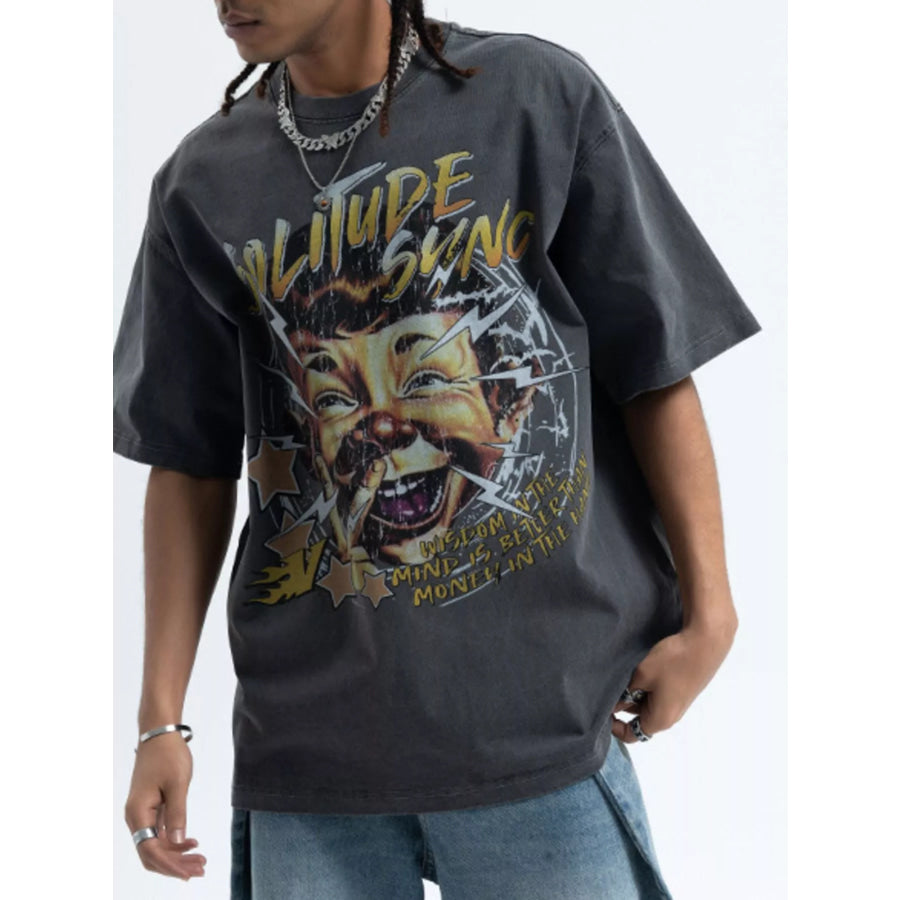 Men’s Graphic Round Neck Relaxed Fit T-Shirt Dark Gray / S Apparel and Accessories