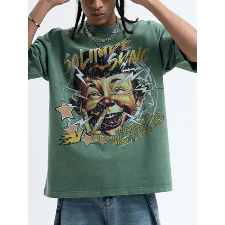Men’s Graphic Round Neck Relaxed Fit T-Shirt Dark Green / S Apparel and Accessories