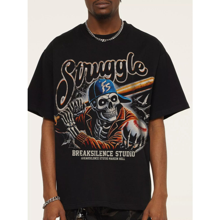 Men’s Graphic Round Neck Short Sleeve T-Shirt Black / S Apparel and Accessories