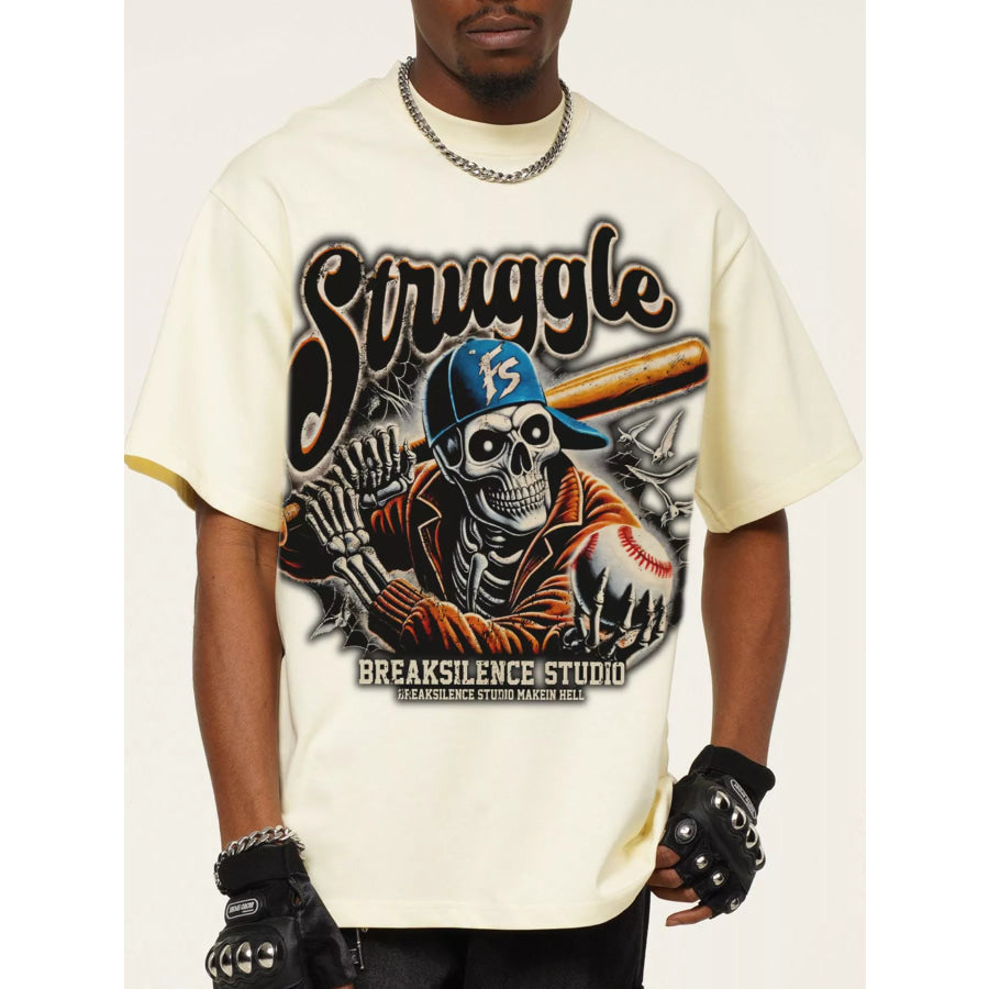 Men’s Graphic Round Neck Short Sleeve T-Shirt Cream / S Apparel and Accessories