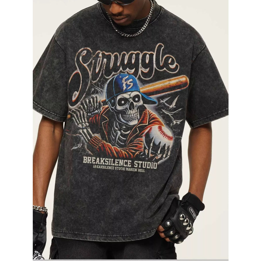 Men’s Graphic Round Neck Short Sleeve T-Shirt Dark Gray / S Apparel and Accessories