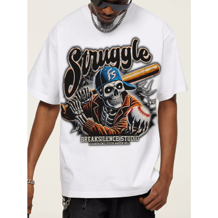 Men’s Graphic Round Neck Short Sleeve T-Shirt White / S Apparel and Accessories