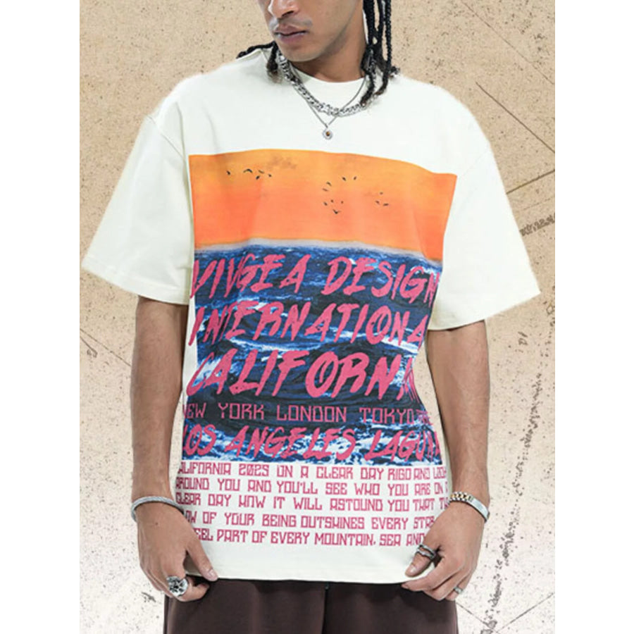 Men’s Graphic Round Neck Short Sleeve Tee Beige / S Apparel and Accessories