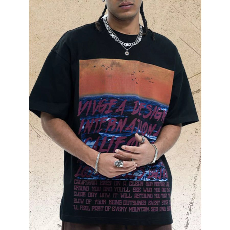 Men’s Graphic Round Neck Short Sleeve Tee Black / S Apparel and Accessories