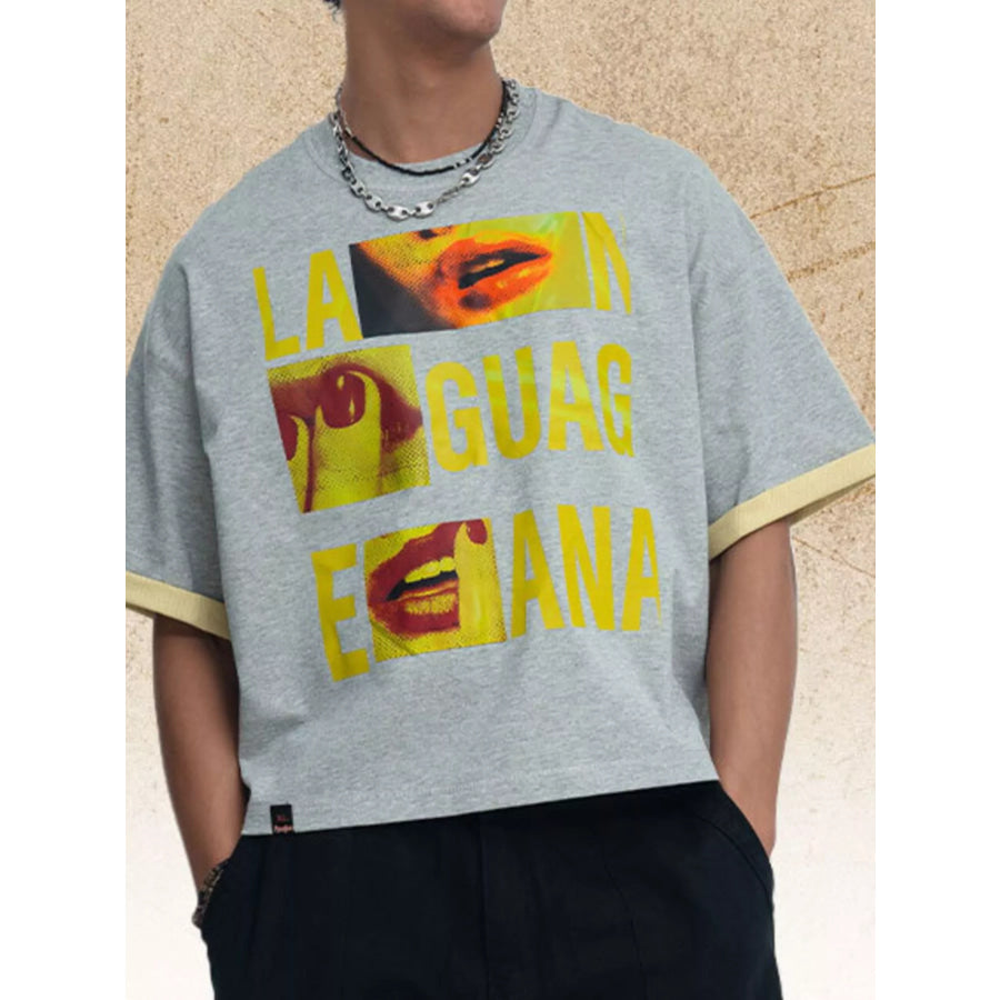 Men’s Graphic Round Neck Short Sleeve Top Yellow / M Apparel and Accessories