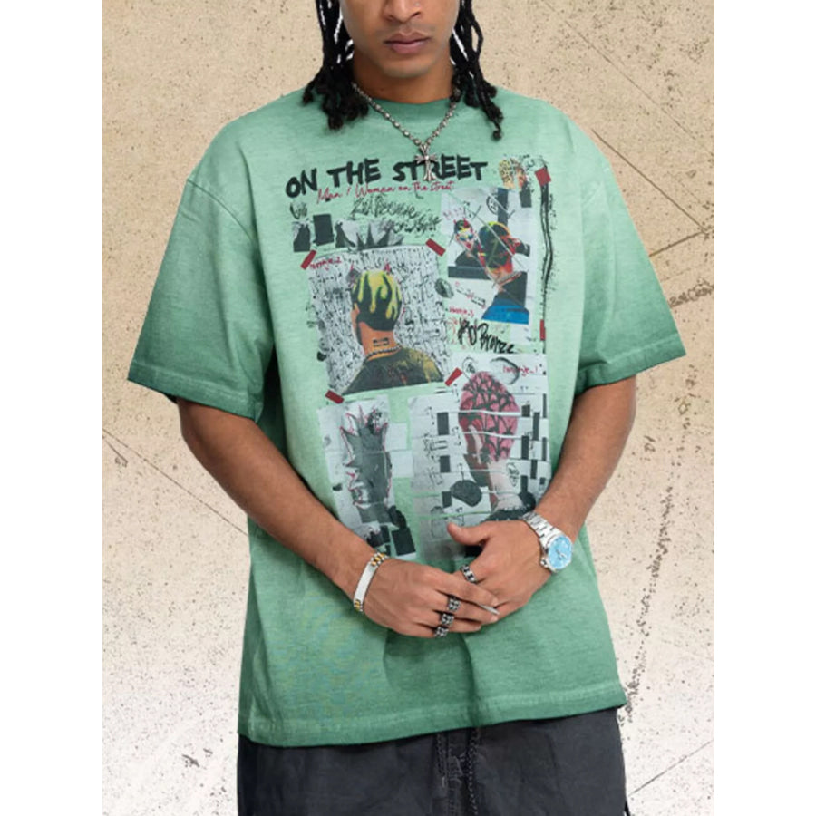 Men’s Graphic Round Neck Streetwear T-Shirt Green / S Apparel and Accessories