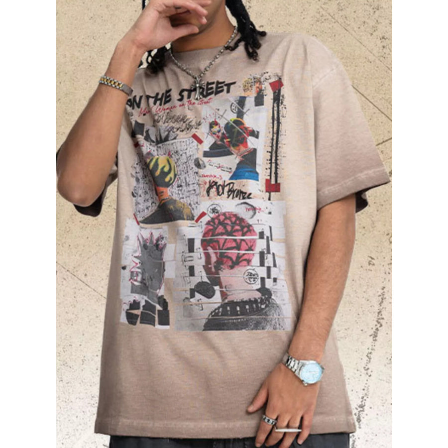 Men’s Graphic Round Neck Streetwear T-Shirt Mocha / S Apparel and Accessories