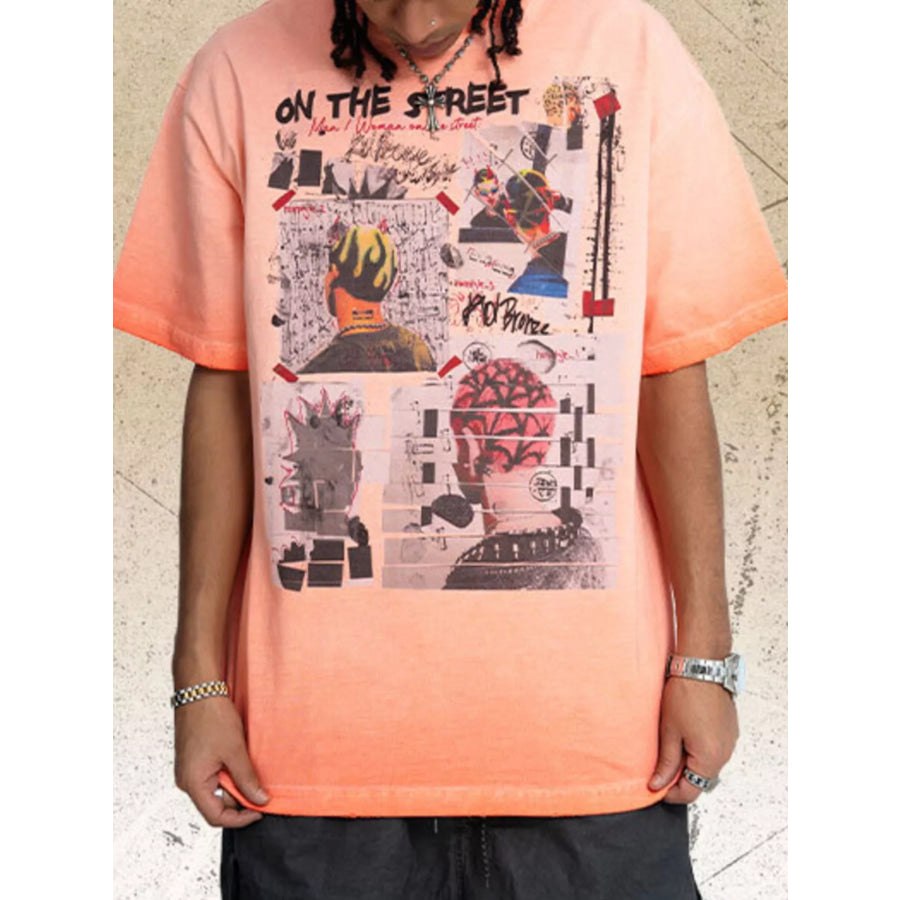 Men’s Graphic Round Neck Streetwear T-Shirt Orange / S Apparel and Accessories