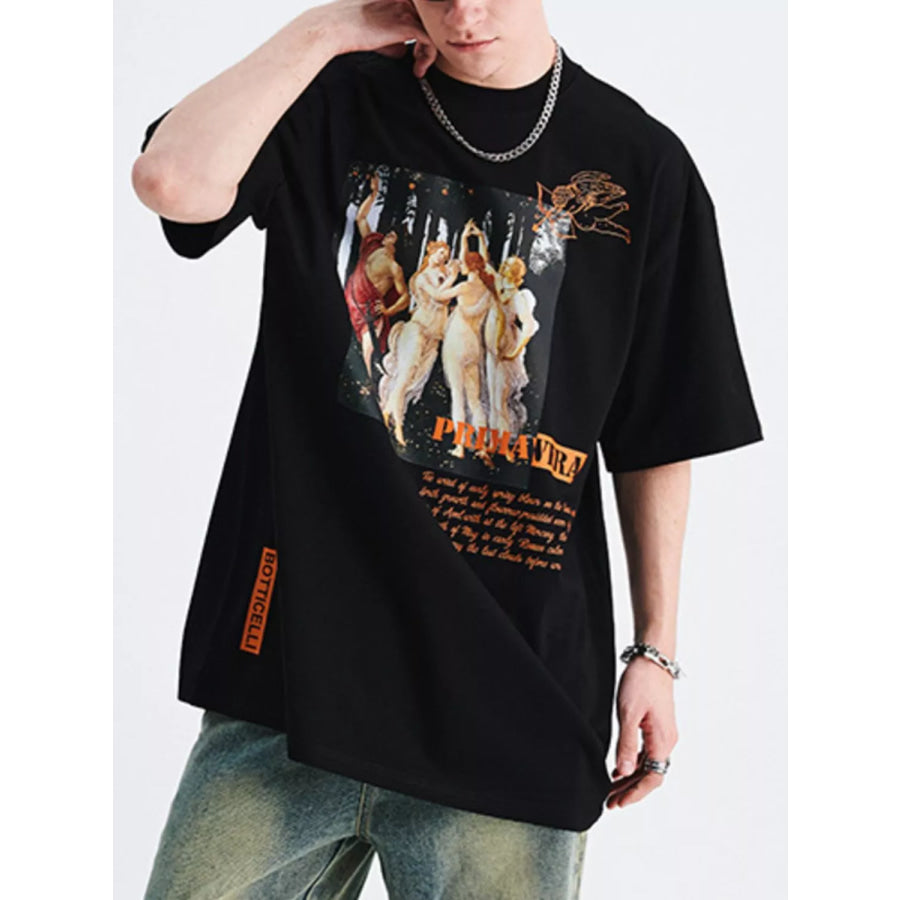 Men’s Graphic Round Neck T-Shirt Black / S Apparel and Accessories