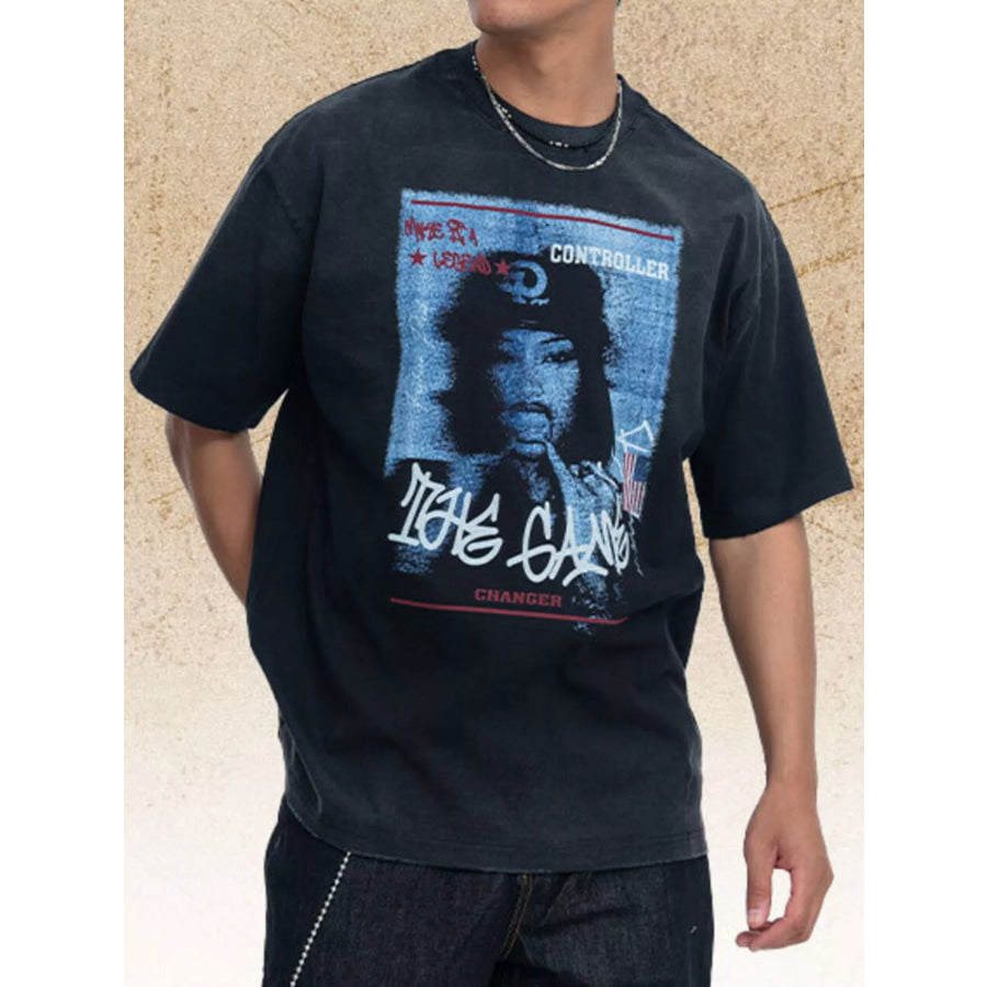Men’s Graphic Round Neck T-Shirt Black / S Apparel and Accessories