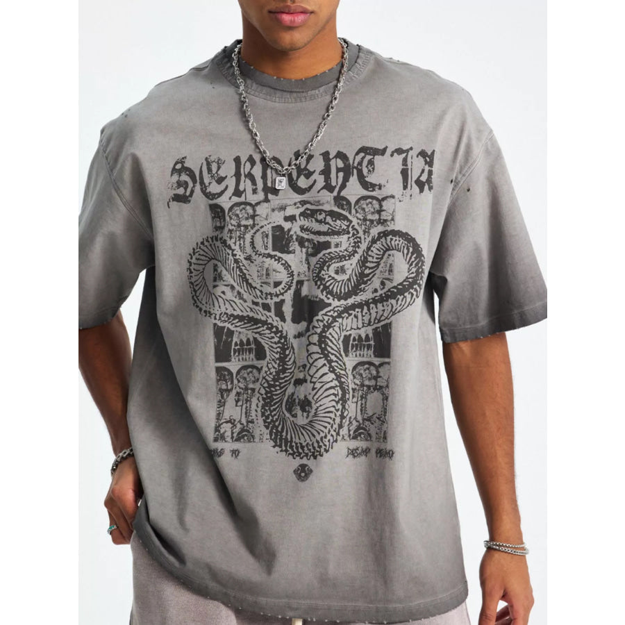 Men’s Graphic Round Neck T-Shirt Gray / S Apparel and Accessories