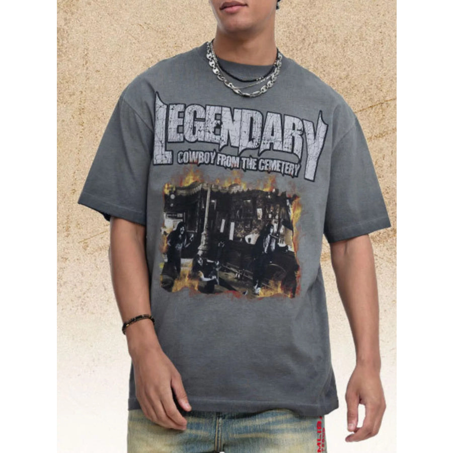 Men’s Graphic Round Neck T-Shirt Gray / S Apparel and Accessories