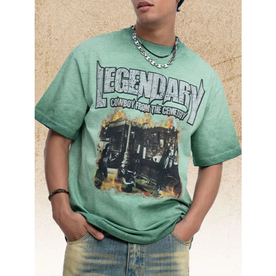 Men’s Graphic Round Neck T-Shirt Green / S Apparel and Accessories