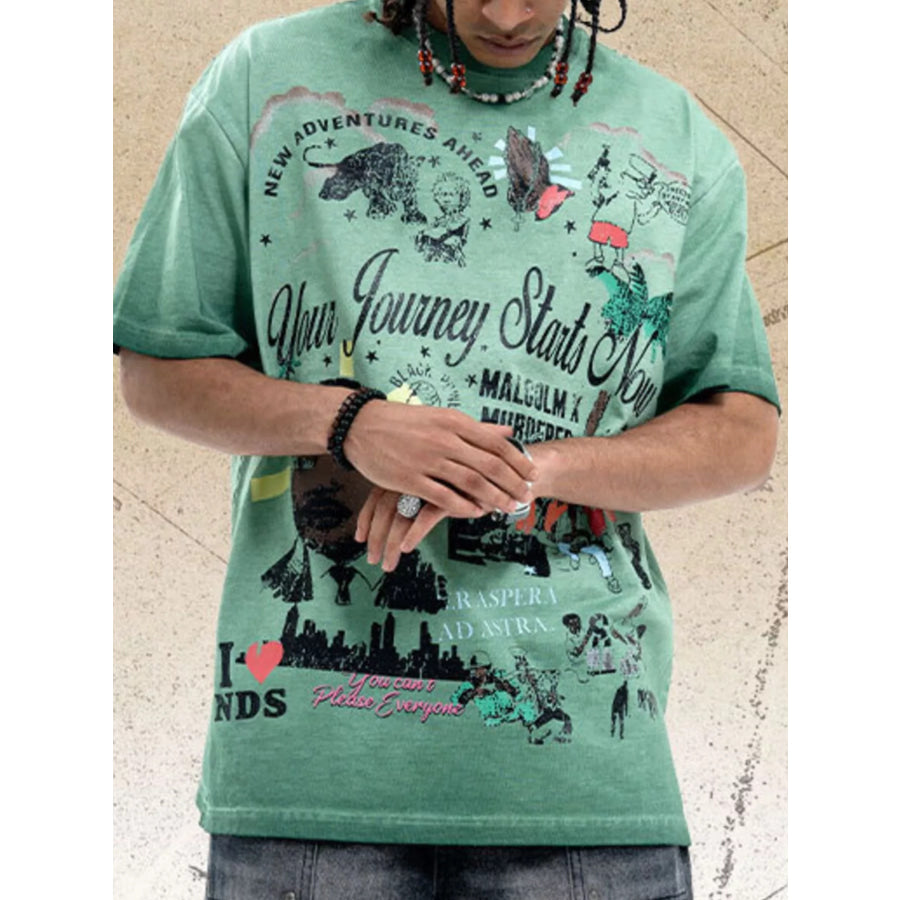 Men’s Graphic Round Neck T-Shirt Green / S Apparel and Accessories