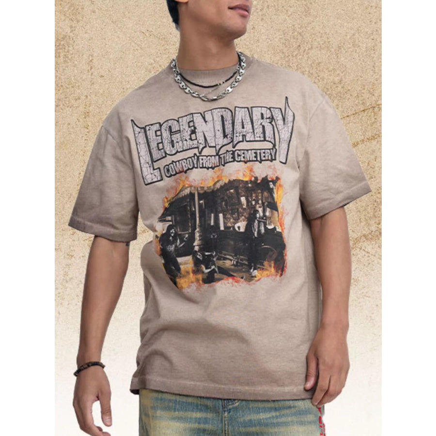 Men’s Graphic Round Neck T-Shirt Khaki / S Apparel and Accessories