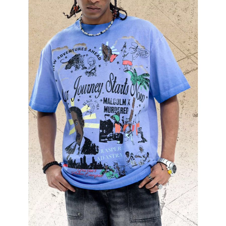 Men’s Graphic Round Neck T-Shirt Orange / S Apparel and Accessories